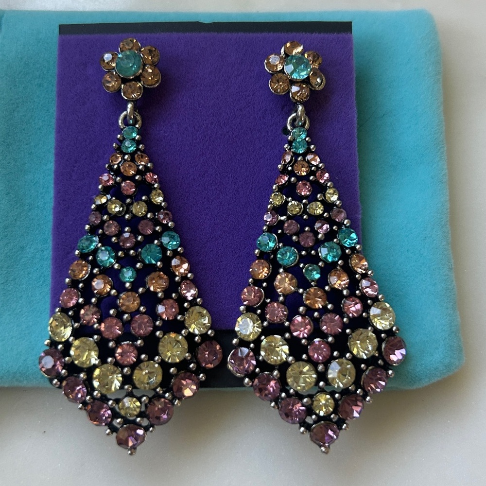 Colorful Rhinestone Drop statement Earrings‎ - Picture 2 of 4